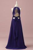 Purple Halter Chiffon Junior Bridesmaid Dress With Cascading Ruffles