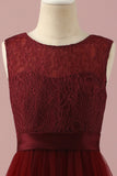 Burgundy Lace and Tulle Junior Bridesmaid Dress