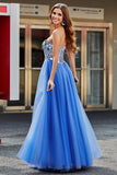 Royal Blue A-Line Sweetheart Broken Mirrors Strapless Corset Long Ball Dress