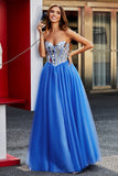 Royal Blue A-Line Sweetheart Broken Mirrors Strapless Corset Long Ball Dress