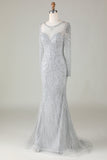 Gorgeous Sparkly Grey Beaded Mermaid Long Ball Dress