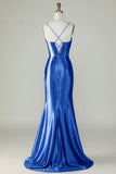 Orange Mermaid Spaghetti Straps Long Corset Prom Dress With Slit