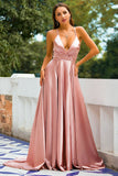 Pink Satin Long Ball Dress