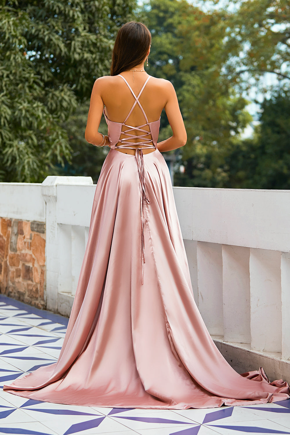 Pink Satin Long Ball Dress