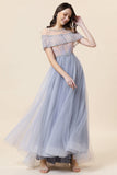 Sparkly Grey Beaded Long Tulle Ball Dress
