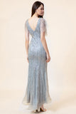 Sparkly Grey Beaded Mermaid Long Ball Dress