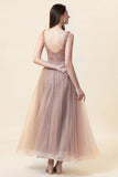 Sparkly Blush Beaded Long Tulle Ball Dress