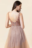 Sparkly Blush Beaded Long Tulle Ball Dress