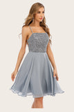 Grey Beaded Short Party Dress