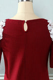 Dark Red Off the Shoulder Knitted Dress with Appliques