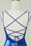 Royal Blue Tight Sequins Backless Cocktail Dress