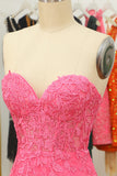 Tight Pink Short Cocktail Party Dress with Appliques