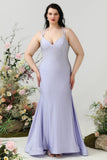 Mermaid Spaghetti Straps Lilac Plus Size Ball Dress with Criss Cross Back