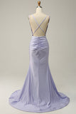 Lavender Mermaid Beading Sleeveless Sparkly Ball Dress