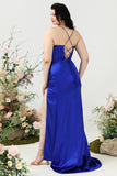 Sheath Spaghetti Straps Royal Blue Plus Size Ball Dress with Split Front