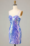 Purple Bodycon Spaghetti Straps Sequin Homecoming Dress