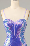 Purple Bodycon Spaghetti Straps Sequin Homecoming Dress