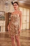 Sheath Spaghetti Straps Golden Sequins 1920s Dress with Tassel