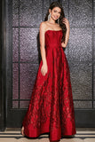 Elegant Princess A-Line Strapless Dark Red Long Ball Dress