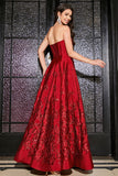 Elegant Princess A-Line Strapless Dark Red Long Ball Dress