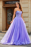 Stunning A Line Strapless Lilac Long Ball Dress with Beading