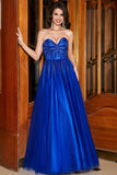 A-Line Sweetheart Royal Blue Ball Dress with Beading