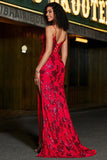 Stylish Mermaid Spaghetti Straps Dark Red Corset Ball Dress with Split Front