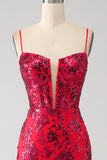 Mermaid Dark Red Sequins Ball Dress with Slit