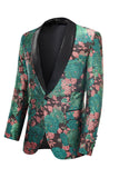 Green Shawl Lapel Jacquard Floral Pattern Men's Homecoming Suit Jacket Blazer
