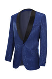 Royal Blue Jacquard One Button Shawl Lapel Prom Homecoming Blazer