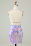 Sparkly Purple Sequin Backless Tight Short Ball Dress