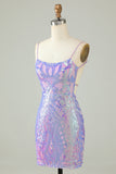 Sparkly Purple Sequin Backless Tight Short Ball Dress