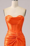 Orange Mermaid Sweetheart Corset Long Sparkly Ball Dress with Slit