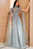 Luxurious A Line High Neck Long Party Dress with Beading