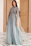 Luxurious A Line High Neck Long Party Dress with Beading