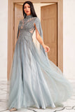 Luxurious A Line High Neck Long Party Dress with Beading