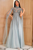 Luxurious A Line High Neck Long Party Dress with Beading