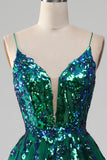 Tulle Spaghetti Straps Dark Green Ball Dress with Sequins