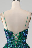 Tulle Spaghetti Straps Dark Green Ball Dress with Sequins