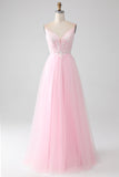 Light Pink A-Line Spaghetti Straps Beaded Ball Dress with Appliques