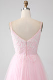 Light Pink A-Line Spaghetti Straps Beaded Ball Dress with Appliques