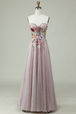 Strapless A Line Ball Dress with 3D Flowers