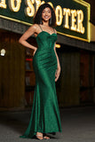 Stylish Mermaid Spaghetti Straps Dark Green Corset Ball Dress with Split Front