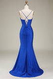 Lilac Mermaid Spaghetti Straps Satin Ball Dress with Corset