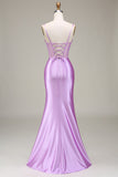 Lilac Mermaid Spaghetti Straps Satin Ball Dress with Corset
