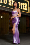 Stylish Mermaid Spaghetti Straps Purple Corset Ball Dress with Split Front