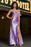 Stylish Mermaid Spaghetti Straps Purple Corset Ball Dress with Split Front