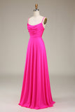 Hot Pink Spaghetti Straps A-Line Ball Dress with Pleated