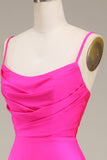 Hot Pink Spaghetti Straps A-Line Ball Dress with Pleated