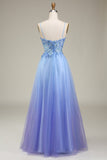 Sparkly Blue A-Line Long Tulle Ball Dress with Appliques